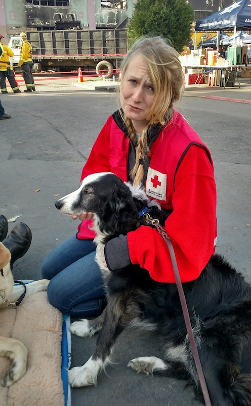 Sweep helps a Red Cross volunteer